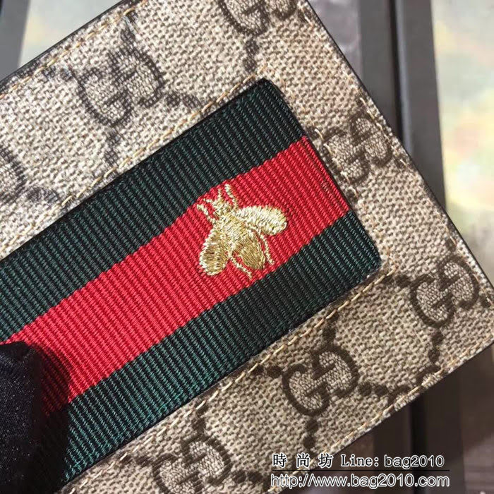 GUCCI古馳 專櫃同步 紅藍綠織帶加杏色雙G提花面料 男士雙折皮夾 408827 杏色 WTG1926